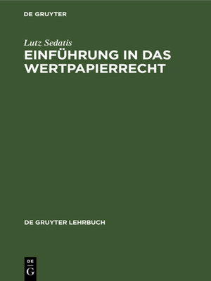 cover image of Einführung in das Wertpapierrecht